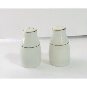 Vintage Porcelain Salt & Pepper Shakers Cream White Gold Trim Mid Century